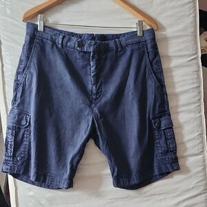 Peter Millar Collection Navy Distressed Wash Linen Blend Cargo Shorts Size 34